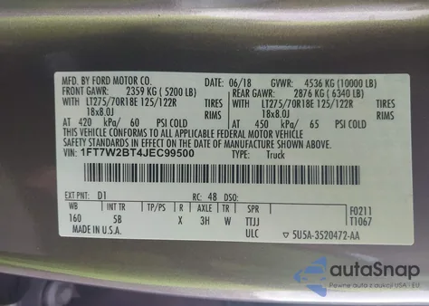 2018 Ford F-250 Lariat from USA, damaged, VIN 1FT7W2BT4JEC99500